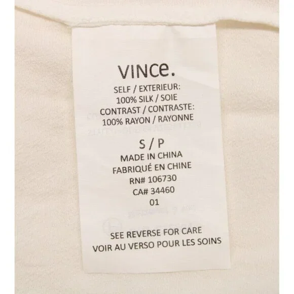 Vince Women's 100% Silk Short Sleeve Crewneck Overlay Blouse Beige Sz S - Picture 7 of 9